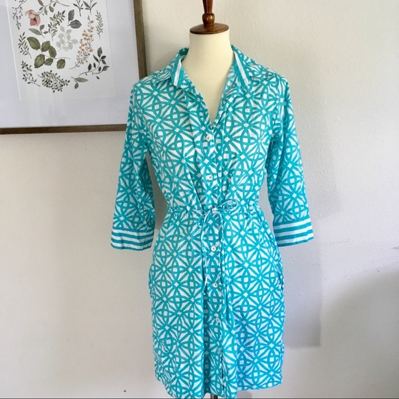 Gretchen Scott Designs Dresses & Skirts - Gretchen Scott Aqua Geo Tie waist Dress